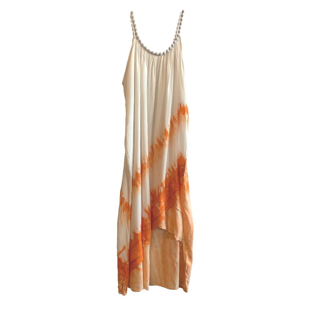 One Size Orange and White Flowy Lightweight Summer Dress